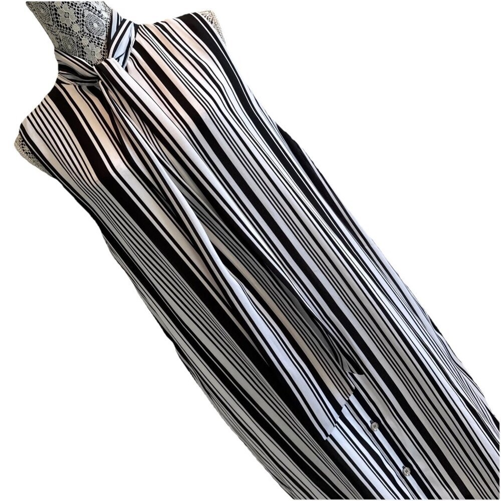 Michael Kors Tunic Striped Black And White Short Dress With Tie Woman’s 14‎